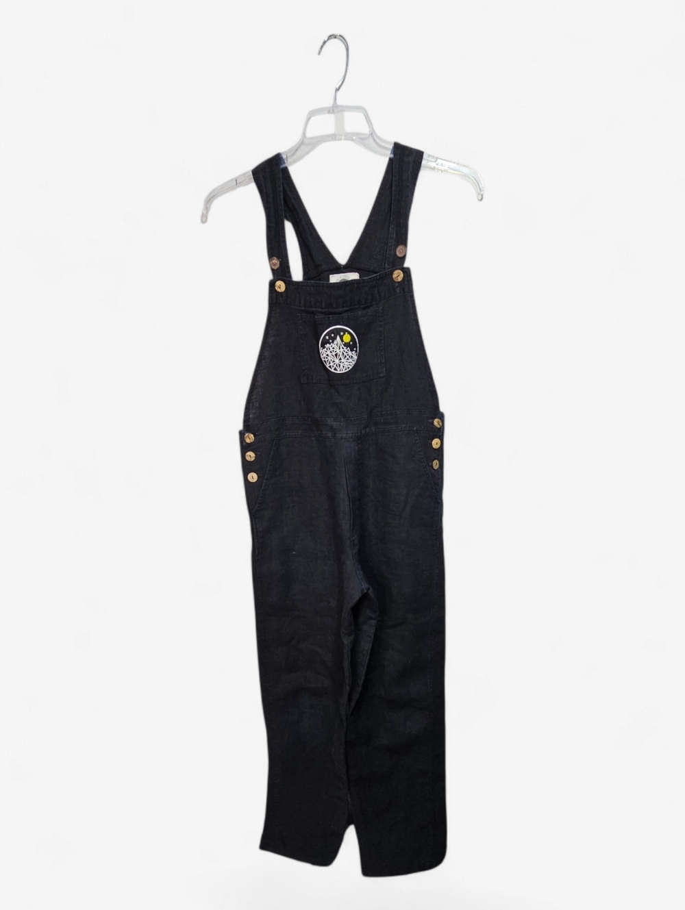 Vintage Yoon-A-Verse Mindful Wear Womens Black Hemp Linen Overalls Size 0 Sm/Med